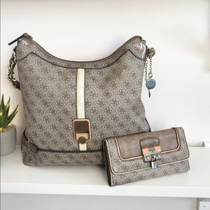 Guess 2-piece Faux Leather Satchel Purse & Wallet